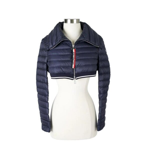 $1,590 Moncler Cropped Lightweight Down Jacket SZ 0/XS Navy Blue RARE